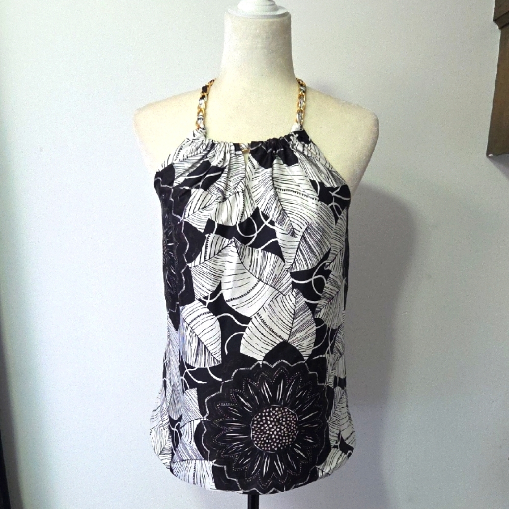 White House Black Markert Silk Black and White Halter Top
